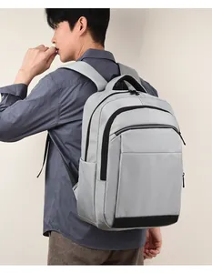 Close-up of lightweight grey backpack with reinforced straps and durable fabric texture