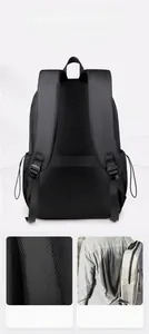 Ergonomic breathable mesh back panel and padded wide shoulder straps on black backpack