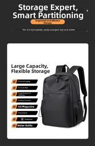 Detail view of the multi-layer compartment storing a 15.6 inch laptop in black backpack