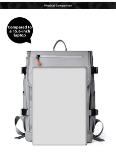 Detailed capacity view of backpack showing comparison with a 15.6 inch laptop