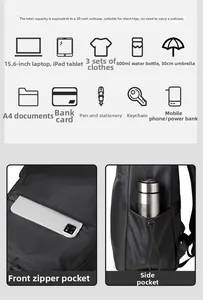 Detail view of laptop backpack storage for 15.6 inch computer and travel essentials