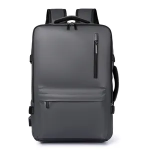 Mochila de negocios Oxford impermeable en gris oscuro con puerto USB y doble asa