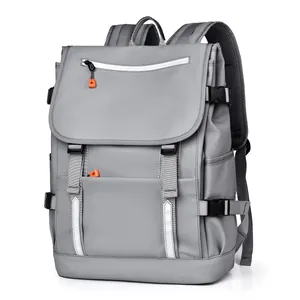 Grey high-capacity backpack with safety reflective strips and industrial buckle straps