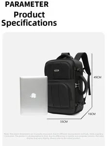 Guida alle dimensioni dello zaino porta PC business impermeabile nero 49x33x16cm