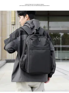 Outdoor macro of casual black men's backpack with durable water-resistant fabric