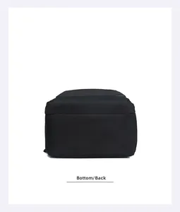 Detailed bottom view of large black backpack showing durable nylon fabric and stitching