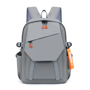 Sac à dos d'ordinateur gris imperméable à grande capacité avec détails orange vif