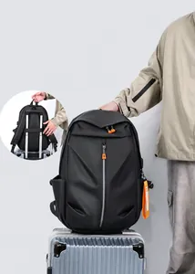 Business travel backpack featuring a sturdy luggage strap for secure suitcase attachment