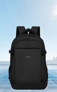 Close-up of waterproof business backpack with side buckles and breathable mesh straps