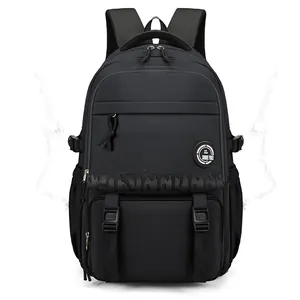 Sac à dos noir de grande capacité pour étudiante avec bretelles respirantes et multi-poches
