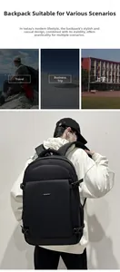 Detailed views of black waterproof business backpack for travel, business, and school use