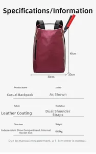 Detailansicht weinroter Sportrucksack mit wasserfester Beschichtung und Schlägerfach