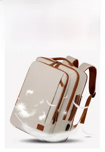 Lightweight water-repellent travel backpack in cream white weighing only 0.67kg