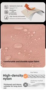 Primer plano de tela de nailon impermeable de alta densidad con gotas de agua en la mochila