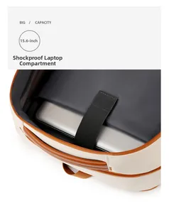 Detail of shockproof 15.6-inch laptop compartment with elastic strap and white fabric