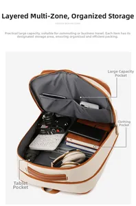 Internal view of a large capacity travel backpack with multiple storage compartments