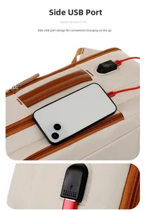 Travel laptop backpack featuring a side USB charging port for smartphones and devices