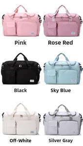 Quilted travel bag showing six colors including Pink, Rose Red, Black, and Silver Gray
