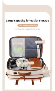 Interior detail of travel backpack with 180 degree opening and wet dry separation compartment