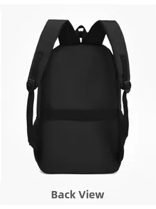 Back view of black business backpack showing ergonomic straps and luggage strap