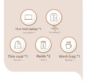 Detailed capacity diagram showing space for a 15.6 inch laptop and several travel clothes