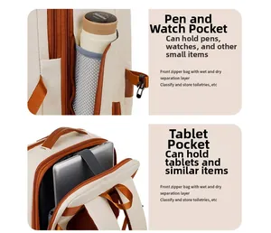Detail view of laptop backpack inner compartment with tablet sleeve and side mesh pocket