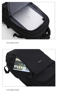 Detailed interior of business backpack showing iPad compartment and front zipper pocket