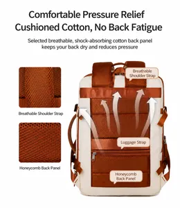 Detail of breathable honeycomb mesh back panel and cushioned straps on travel backpack