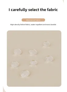 Detail of high-density waterproof Oxford fabric with water droplets on a beige backpack
