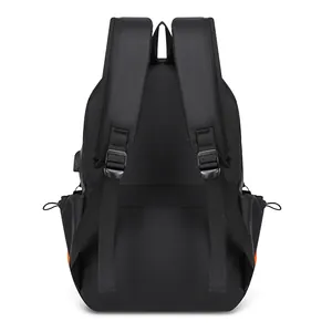 Minimalist black waterproof business backpack with ergonomic straps and USB charging port