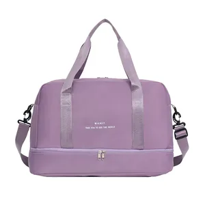Bolso de viaje púrpura de gran capacidad con separación seco-húmedo y compartimento calzado