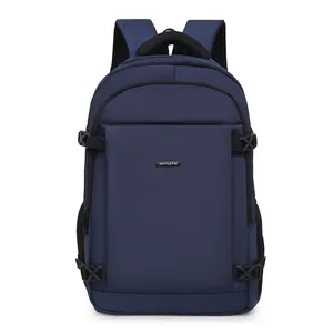 Waterproof navy blue business laptop backpack with durable fabric and large front pocket