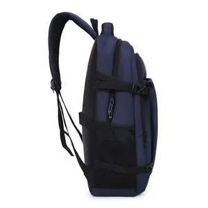 Waterproof navy blue business backpack with padded straps and side buckle for laptop