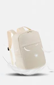Water-repellent beige business backpack featuring lightweight 0.54kg design with feathers