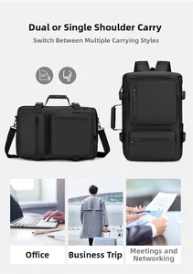 Versatile black travel backpack with multi-way carry options for business and commuting