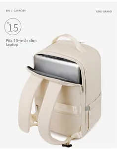 Detail of 15-inch independent laptop compartment for slim notebooks in a white backpack