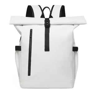 Sac à dos d'affaires étanche blanc à fermeture roll-top avec boucles noires