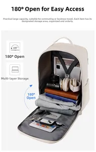 Detail of 180-degree opening backpack with organized compartments for travel gear
