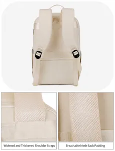 Detail of ergonomic S-shaped widened shoulder straps with breathable mesh on backpack