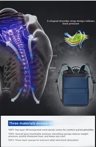 Detail of ergonomic S-shaped shoulder straps and 3D breathable mesh on laptop backpack