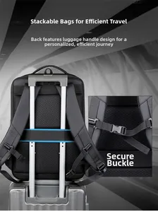 Detail of the luggage strap and chest buckle system on the breathable mesh laptop backpack