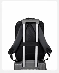Business laptop backpack with luggage strap and breathable mesh back for easy travel