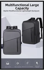 Detailed view of waterproof business backpack with USB port and multiple compartments