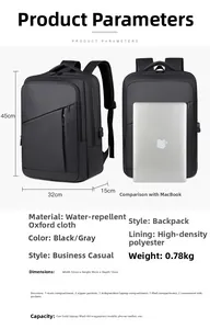 Waterproof business backpack size details 32x45x15cm with large storage compartments