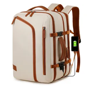 Women Large Capacity Business Travel Laptop Backpack Water Resistant Oxford Cloth Bag With USB Charging Port Expandable School Bookbag