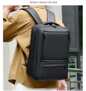 Detail view of large capacity waterproof business laptop backpack with USB charging port
