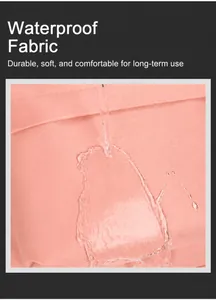 Detail of pink water-repellent fabric showing liquid droplets on backpack surface