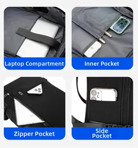 Detail view of internal laptop compartment, organizer pockets and side storage pocket