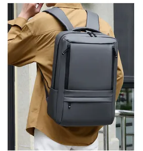 Waterproof large capacity business backpack in dark grey with multiple zip compartments