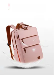 Pink oxford laptop backpack with 3-layer zip pockets and lightweight design weighing 0.61kg